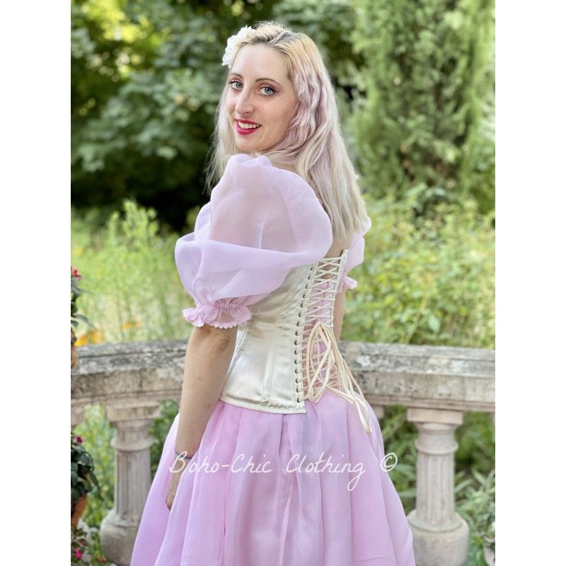 corset underbust C225 in pink and purple satin edged with black