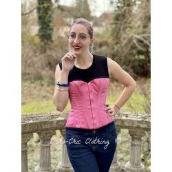 corset "overbust" C110 en satin rose bordé de noir