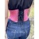 corset "underbust" C215 en satin rose bordé de noir Axfords - 8