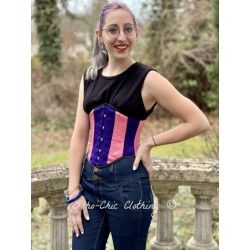 corset "underbust" C225 en satin rose et violet bordé de noir Axfords - 1