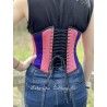 corset "underbust" C225 en satin rose et violet bordé de noir Axfords - 5