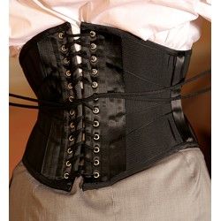 corset "underbust" C210 in peach satin with white lace and with 6 wide black suspenders Axfords - 1