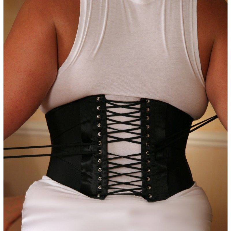 corset underbust C210 in black satin and black ribbons - Boho-Chic  Clothing