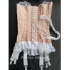 corset "overbust" C125 in peach satin edged with white lace and with 6 wide suspenders Axfords - 3