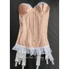 corset "overbust" C125 in peach satin edged with white lace and with 6 wide suspenders Axfords - 2