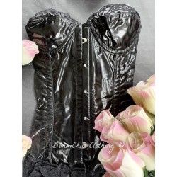 corset "overbust" C125 en PVC noir avec dentelle noire et 6 jarretelles larges