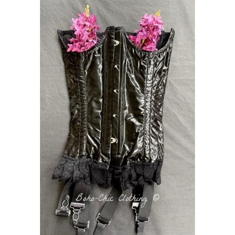 corset "overbust" C120 en PVC noir et 6 jarretelles ajustables larges Axfords - 1