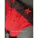 corset "overbust" C140 en satin rouge avec dentelle noire et 6 jarretelles ajustables larges Axfords - 1