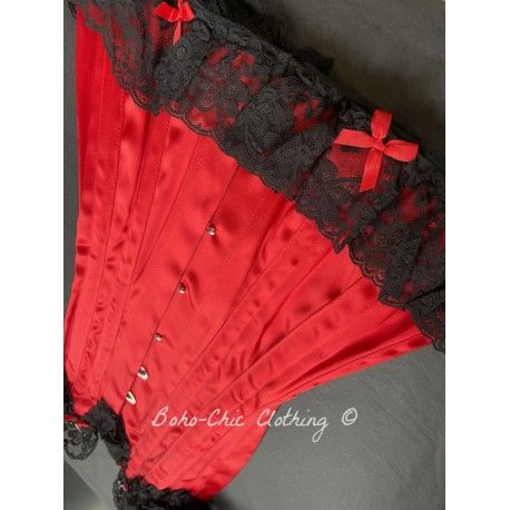 corset "overbust" C140 en satin rouge avec dentelle noire et 6 jarretelles ajustables larges Axfords - 1