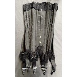 corset "overbust" C140 en satin noir avec dentelle noire et 6 jarretelles ajustables larges Axfords - 1