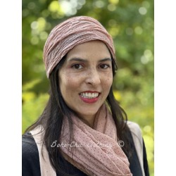 headband CELESTE Pink cotton voile with aubergine polka dots