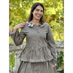 blouse 44919 ADELINA Walnut with polka dots cotton Ewa i Walla - 1