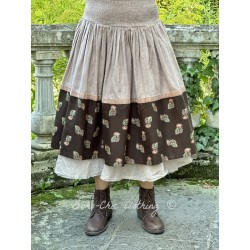 skirt 22199 TEKLA Dark brown flower print and Dust pink linen Ewa i Walla - 1