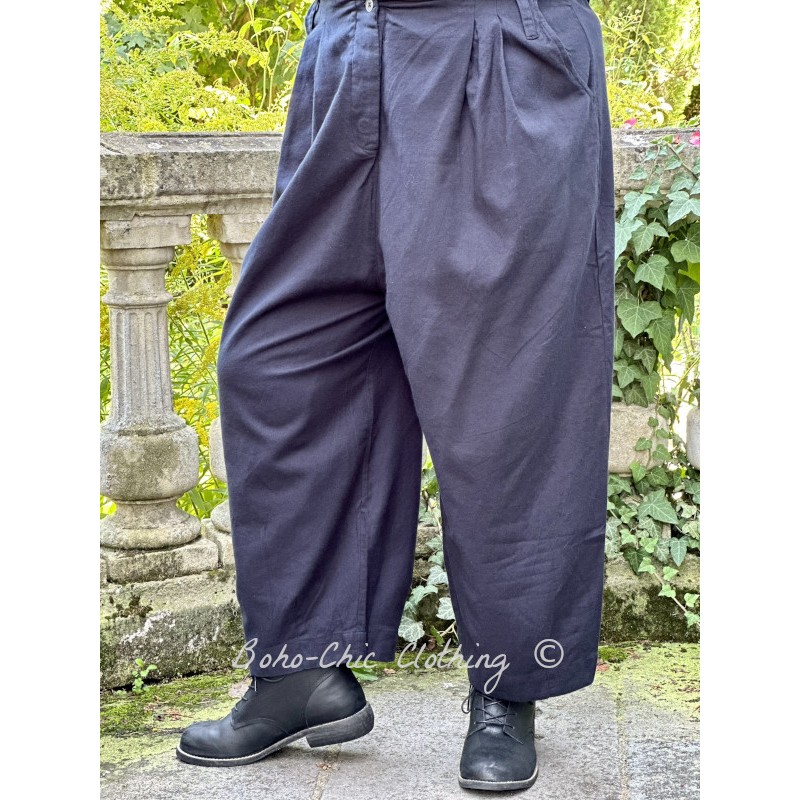 pants 11393 BOTVI Black cotton twill - Boho-Chic Clothing