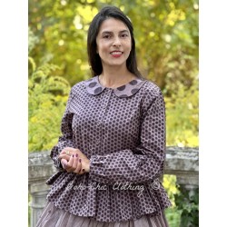 blouse 44919 ADELINA Dark mauve with polka dots cotton