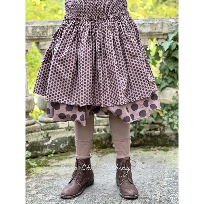 skirt 22194 EWA Dark mauve with polka dots cotton - Boho-Chic Clothing