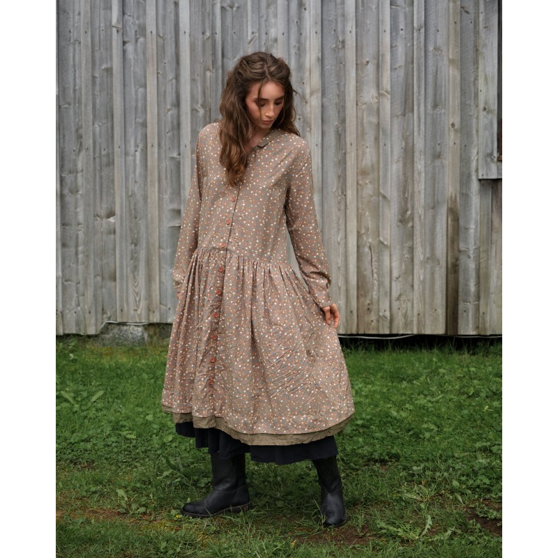 dress 55814 HILLA Dark brown flower print cotton - Boho-Chic Clothing