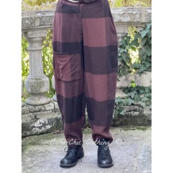 pantalon GASTON drap de laine Aubergine à grands carreaux