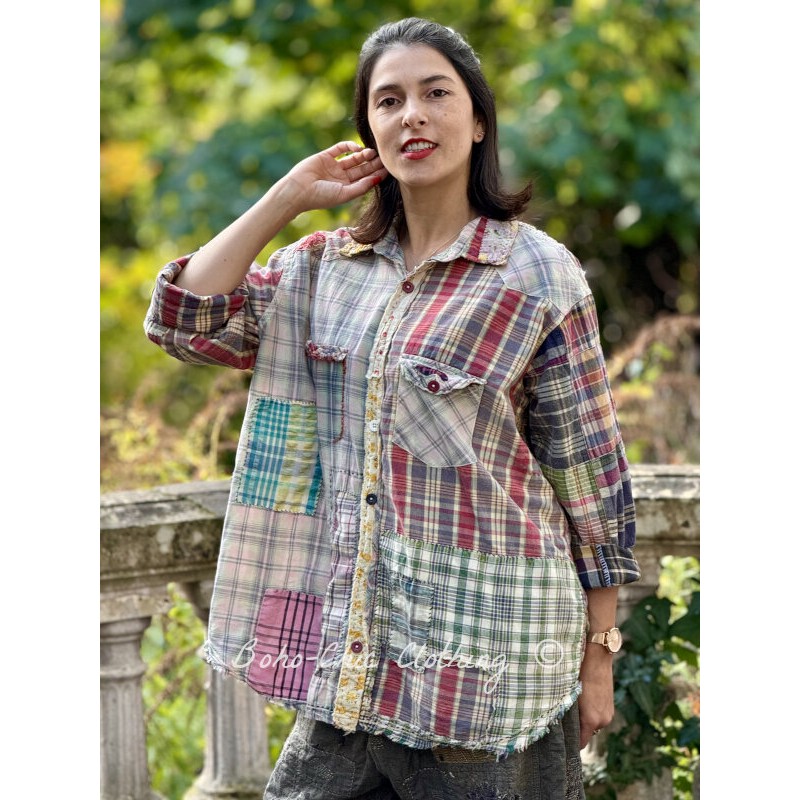 shirt Kelly Western in Madras Rainbow - Boho-Chic Clothing