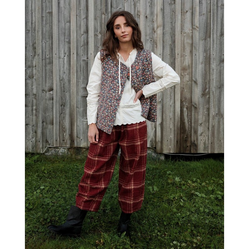pants 11407 BOTVI Red checked wool - Boho-Chic Clothing