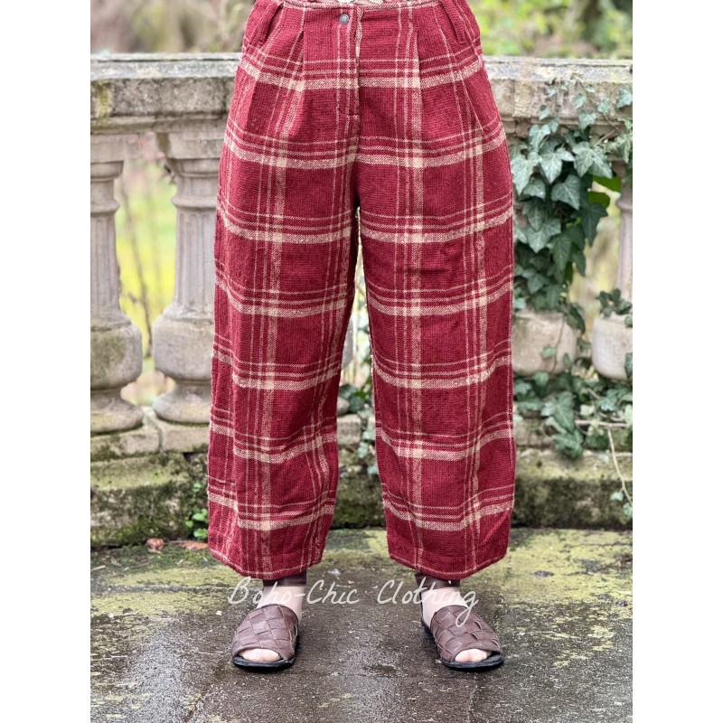 pants 11407 BOTVI Red checked wool - Boho-Chic Clothing