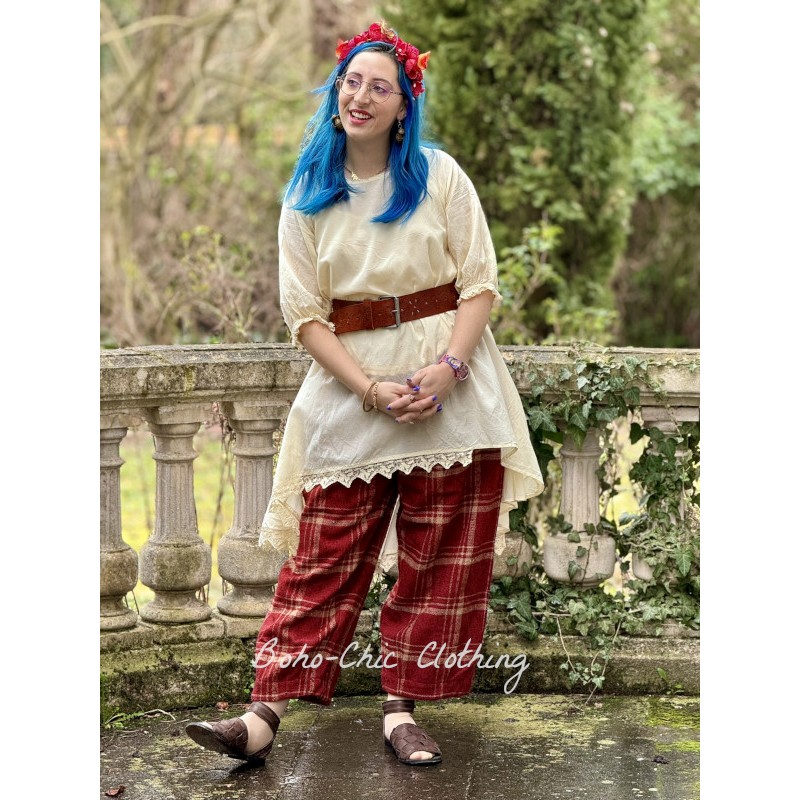 pants 11407 BOTVI Red checked wool - Boho-Chic Clothing