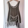 tunic CALYPSO olive velvet and chocolate organza Size M Les Ours - 3