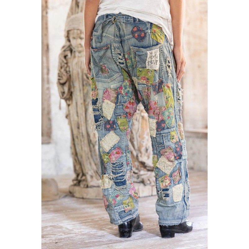 jean's Heavy Patched Miner in Washed Indigo - Boho-Chic Clothing