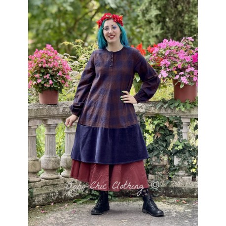 robe 55887 ANTONIA coton laineux à Carreaux Rouges et Bleus et velours Bleu nuit Ewa i Walla - 1