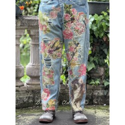 jean's Floral Applique Miner in Washed Indigo Magnolia Pearl - 1