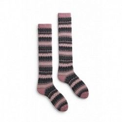socks fair isle knee high in mauve wool and cashmere
