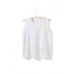 T-shirt sans manches col rond en jersey de coton blanc