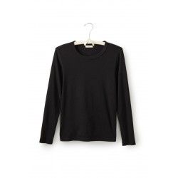 T-shirt long sleeve round neck in black cotton