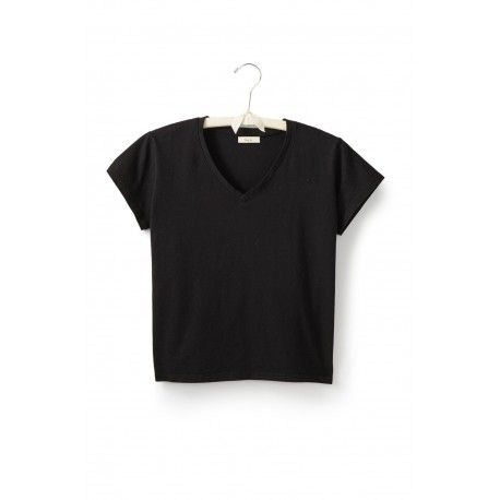 T-shirt short sleeve V-neck in black cotton lisa b. - 1