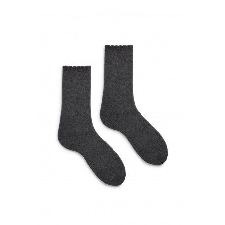 chaussettes scallop-edge en coton gris foncé lisa b. - 1