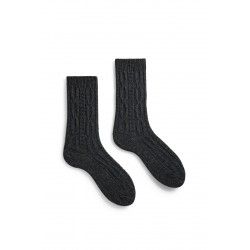 socks chuncky cable in charcoal wool and cashmere lisa b. - 1