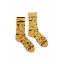 chaussettes floral en laine et cachemire jaune