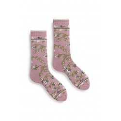 socks floral in mauve wool and cashmere