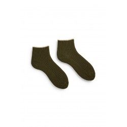 socks tipped rib shortie in olive wool and cashmere