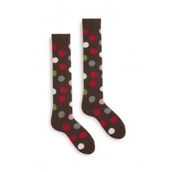 socks multi color dot knee high in espresso wool and cashmere lisa b. - 1