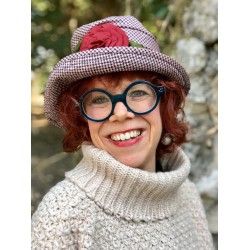 chapeau PENELOPE pied de poule noir et rose
