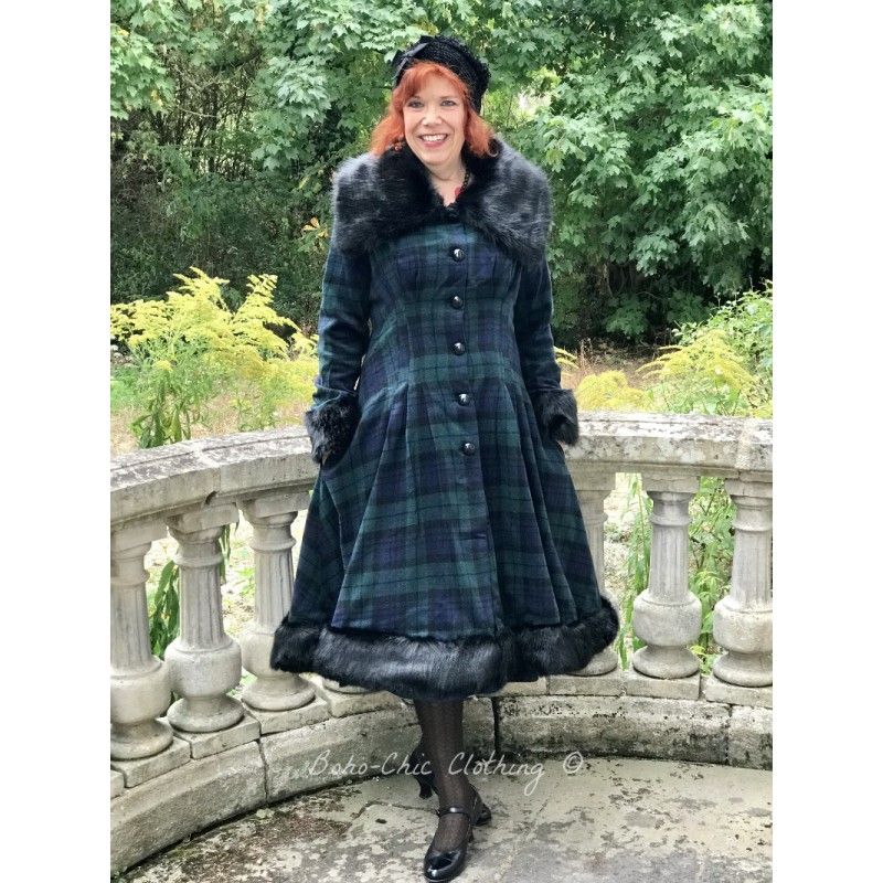Collectif 30s 40s 50s Pearl Blackwatch Check Swing Coat