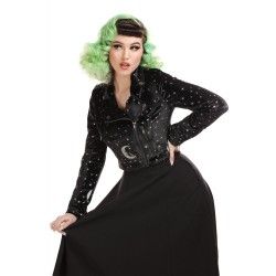 jacket Outlaw Midnight Moon Velvet Biker Black Collectif - 1