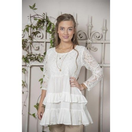 tunique Fanny en coton et dentelle blanche Jeanne d'Arc Living - 1