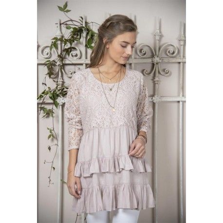 tunique Fanny en coton et dentelle rose Jeanne d'Arc Living - 1