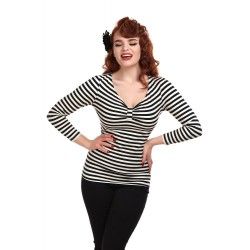 T-shirt Saskia Black and White striped Collectif - 1