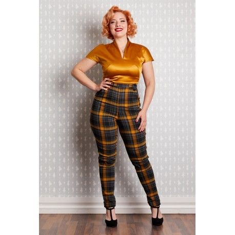 pantalon Luca Mustard Tartan Taille S Miss Candyfloss - 1