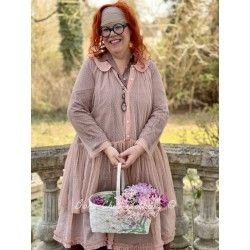 chemise longue MARIE tulle de coton rose à pois
