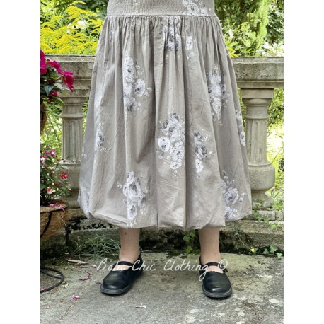 skirt / petticoat LINA taupe poplin with flowers Les Ours - 1