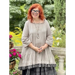 robe LIBERTINE coton taupe et volant à carreaux